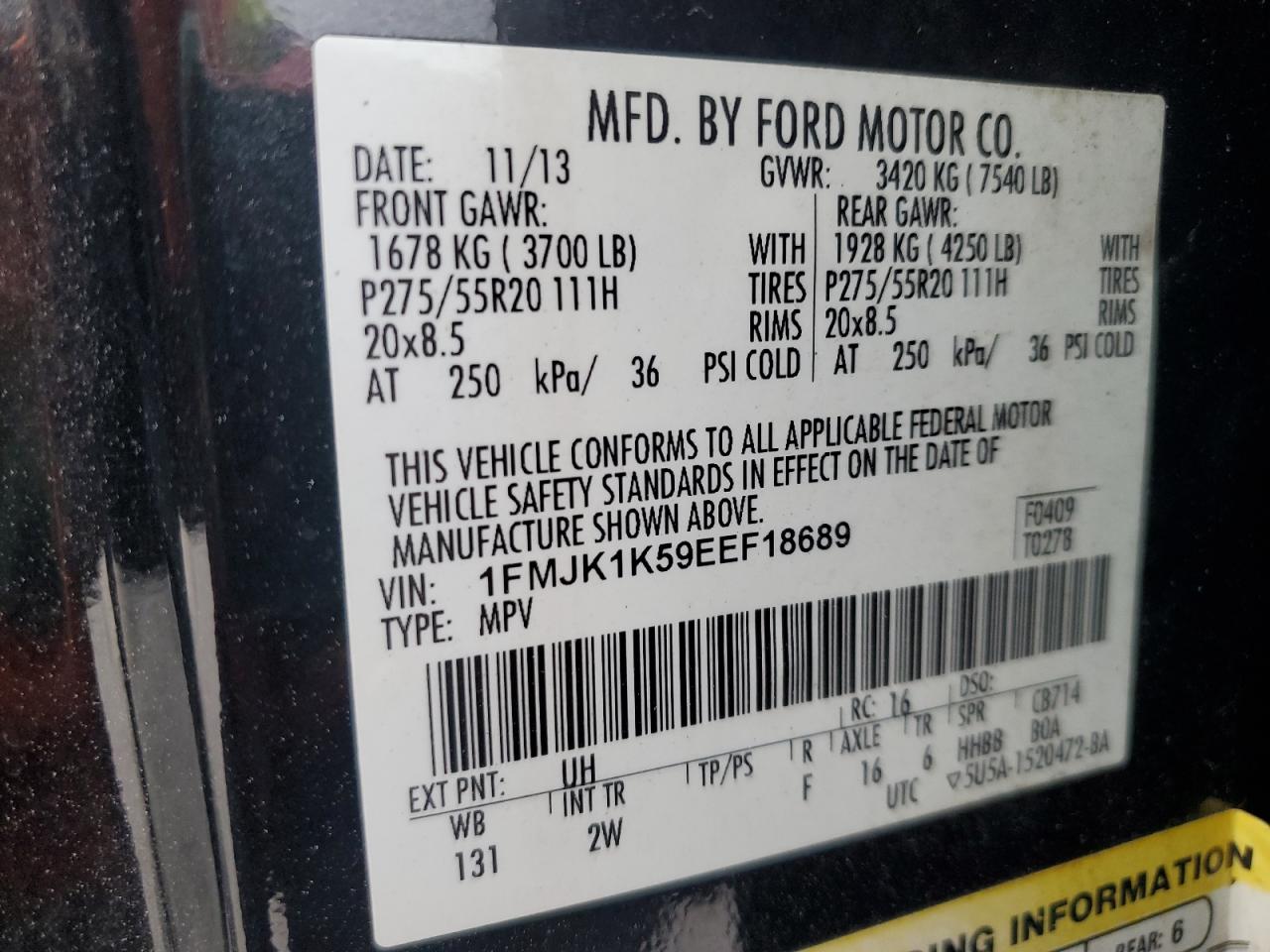 2014 Ford Expedition El Limited VIN: 1FMJK1K59EEF18689 Lot: 64432605