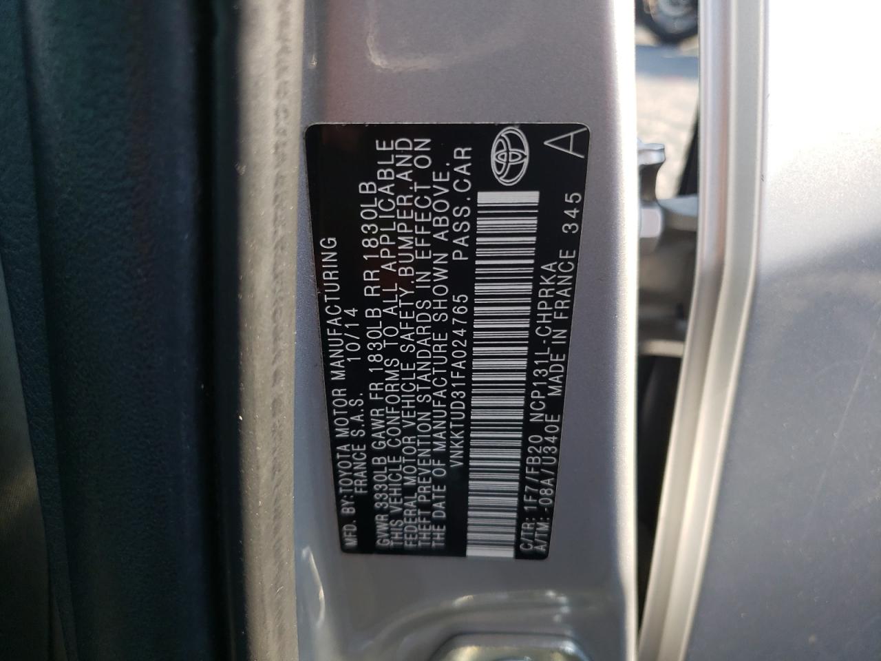 2015 Toyota Yaris VIN: VNKKTUD31FA024765 Lot: 64247205