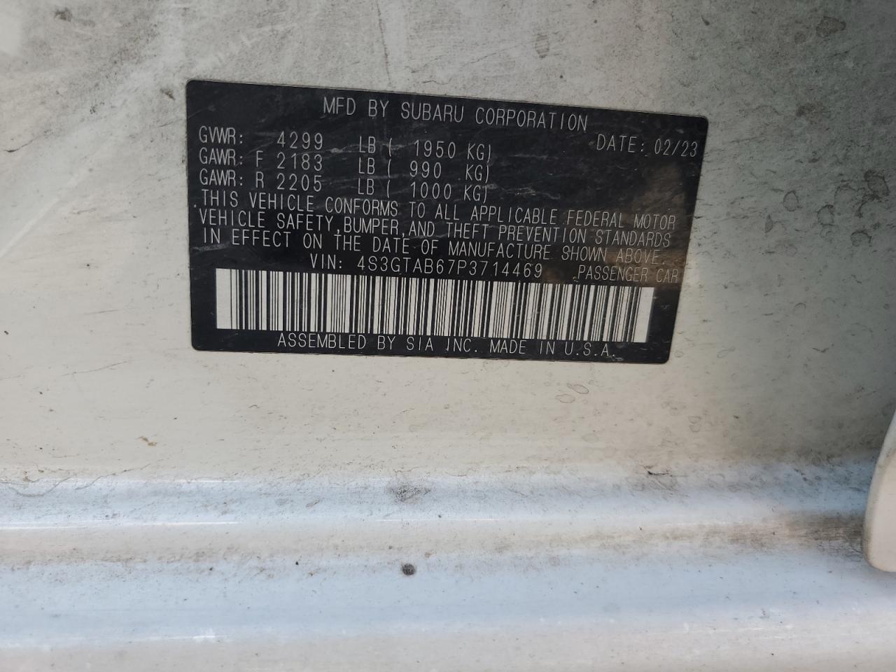 2023 Subaru Impreza VIN: 4S3GTAB67P3714469 Lot: 92693415