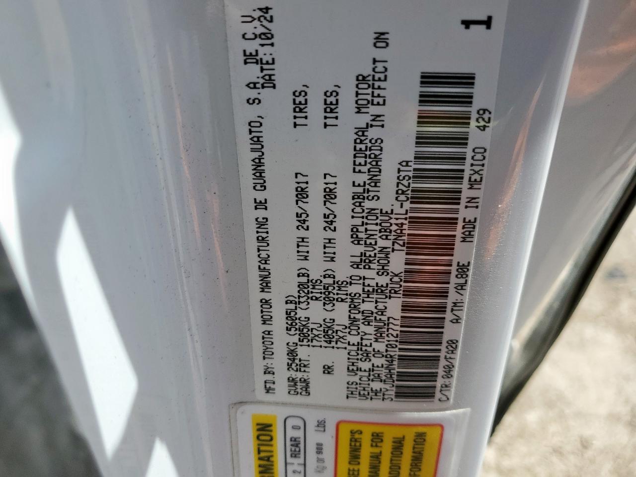 2024 Toyota Tacoma Xtracab VIN: 3TYJDAHN4RT012777 Lot: 66321545