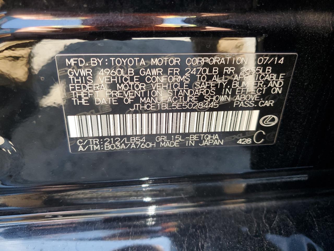 2014 Lexus Gs 350 VIN: JTHCE1BL5E5028445 Lot: 64208655