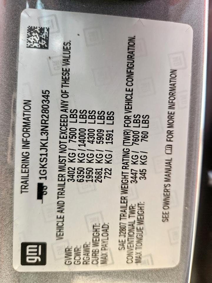 2022 GMC Yukon Xl Denali VIN: 1GKS1JKL3NR280345 Lot: 64684035