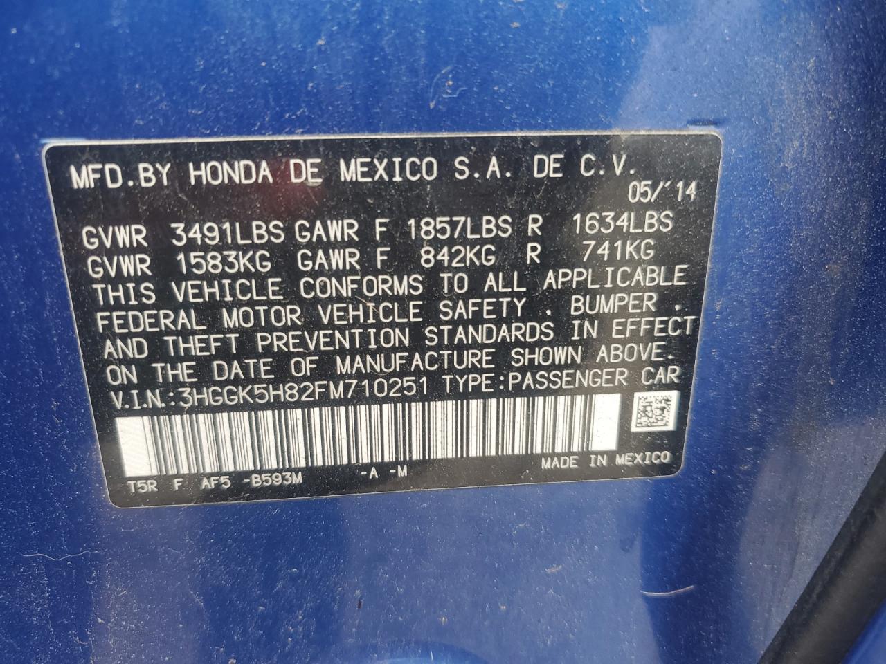 2015 Honda Fit Ex VIN: 3HGGK5H82FM710251 Lot: 61588435