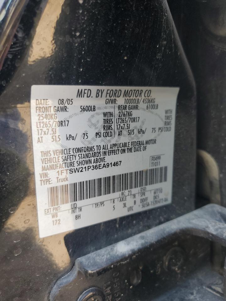 2006 Ford F250 Super Duty VIN: 1FTSW21P36EA91467 Lot: 65801205