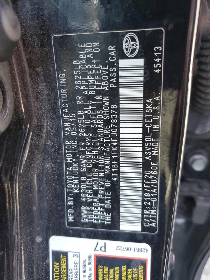2015 Toyota Camry Le VIN: 4T1BF1FK4FU078378 Lot: 64901665
