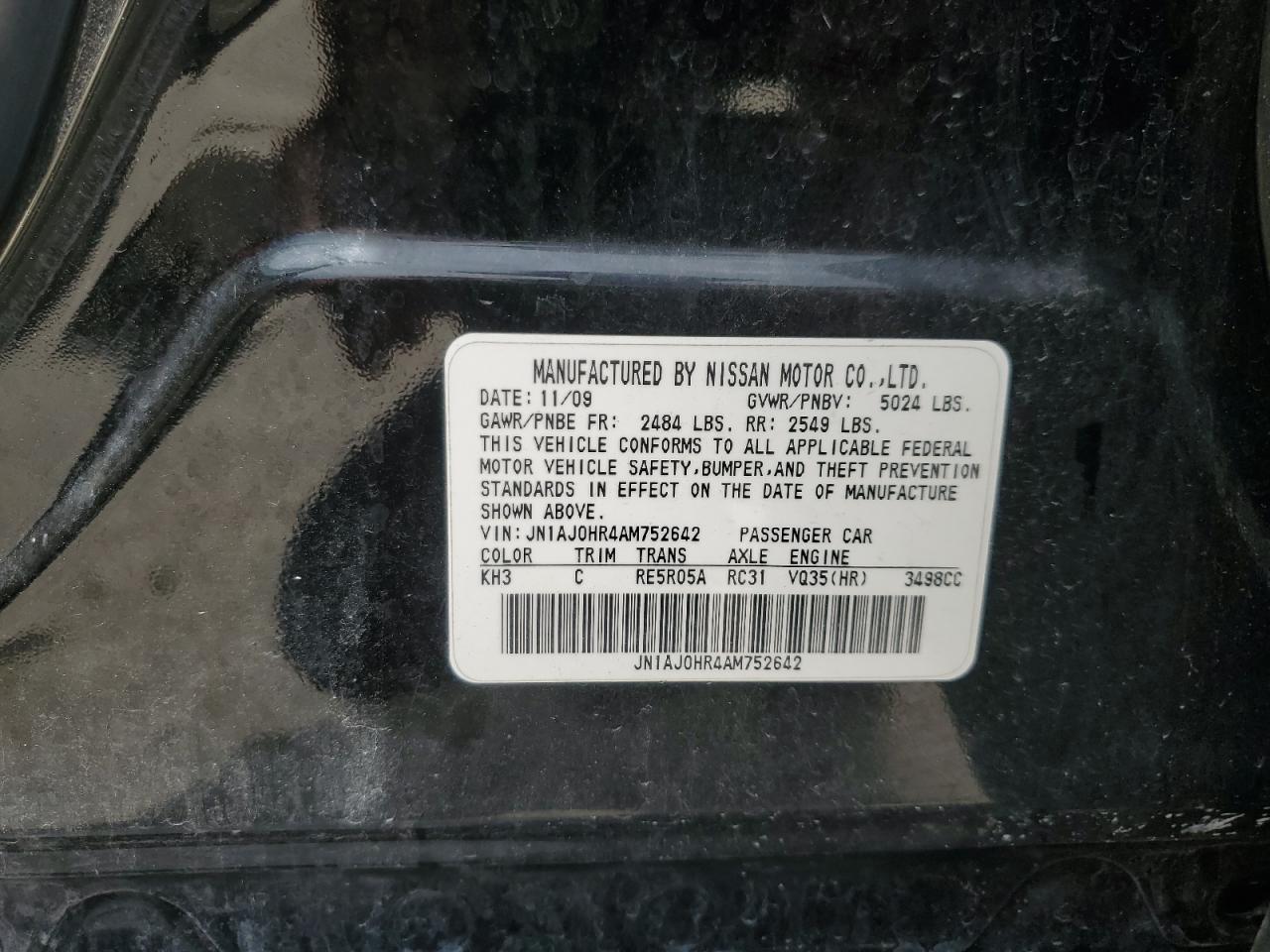2010 Infiniti Ex35 Base VIN: JN1AJ0HR4AM752642 Lot: 63111985