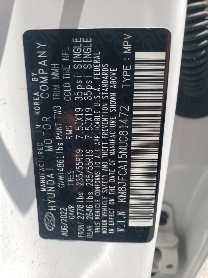 2022 Hyundai Tucson Sel Convenience VIN: KM8JFCA15NU081472 Lot: 63291785