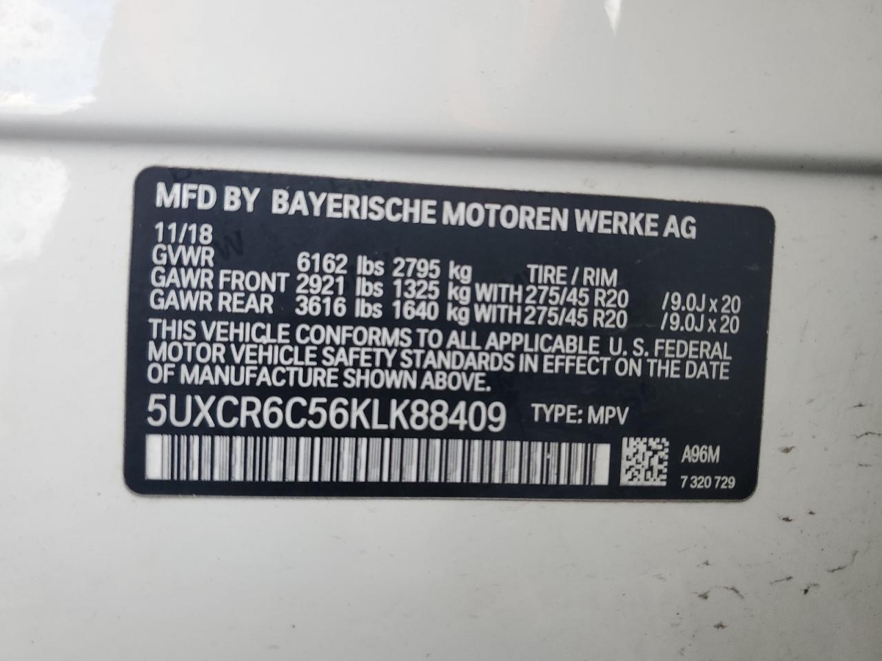 2019 BMW X5 xDrive40I VIN: 5UXCR6C56KLK88409 Lot: 64817345