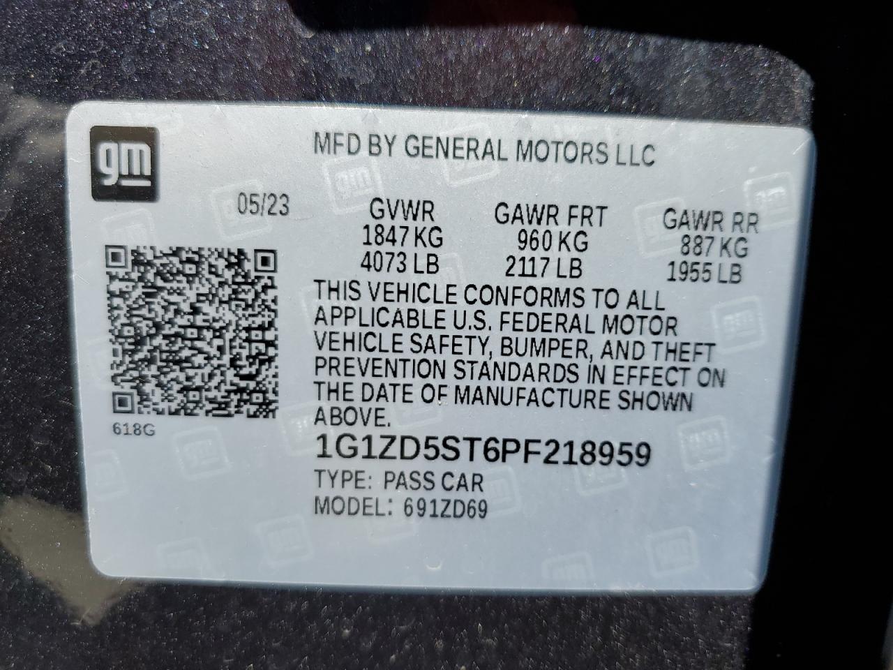2023 Chevrolet Malibu Lt VIN: 1G1ZD5ST6PF218959 Lot: 63512975