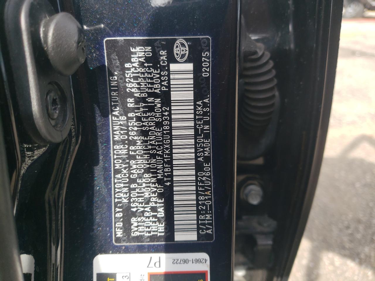 2016 Toyota Camry Le VIN: 4T1BF1FKXGU189342 Lot: 63246375