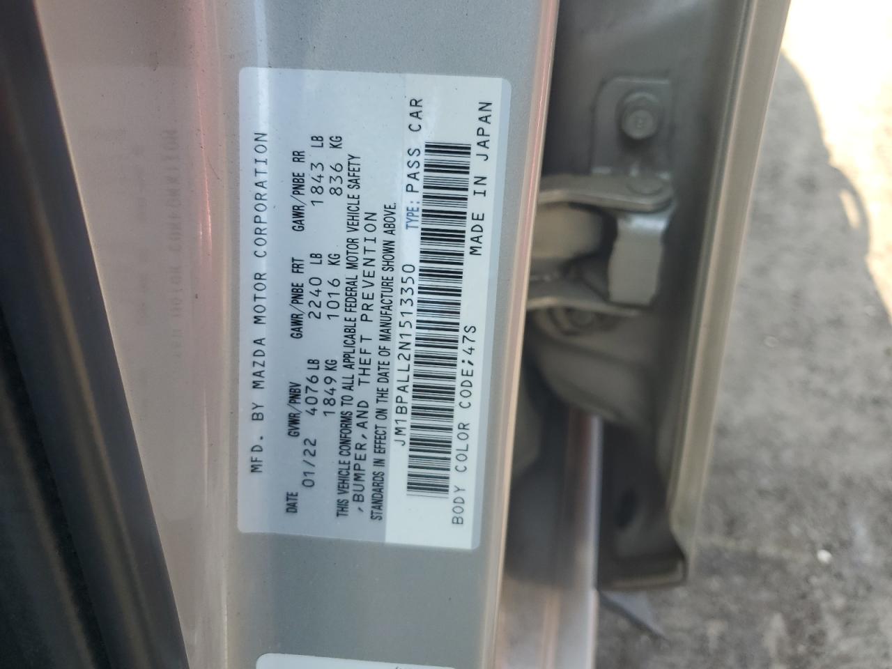 2022 Mazda 3 Preferred VIN: JM1BPALL2N1513350 Lot: 65225765