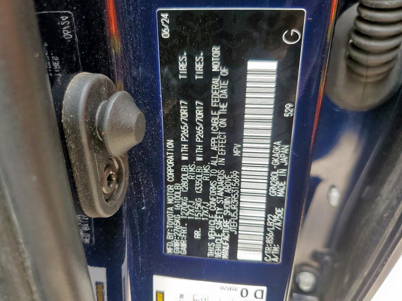 2024 Toyota 4Runner Sr5 VIN: JTEFU5JR3R5315699 Lot: 64763115
