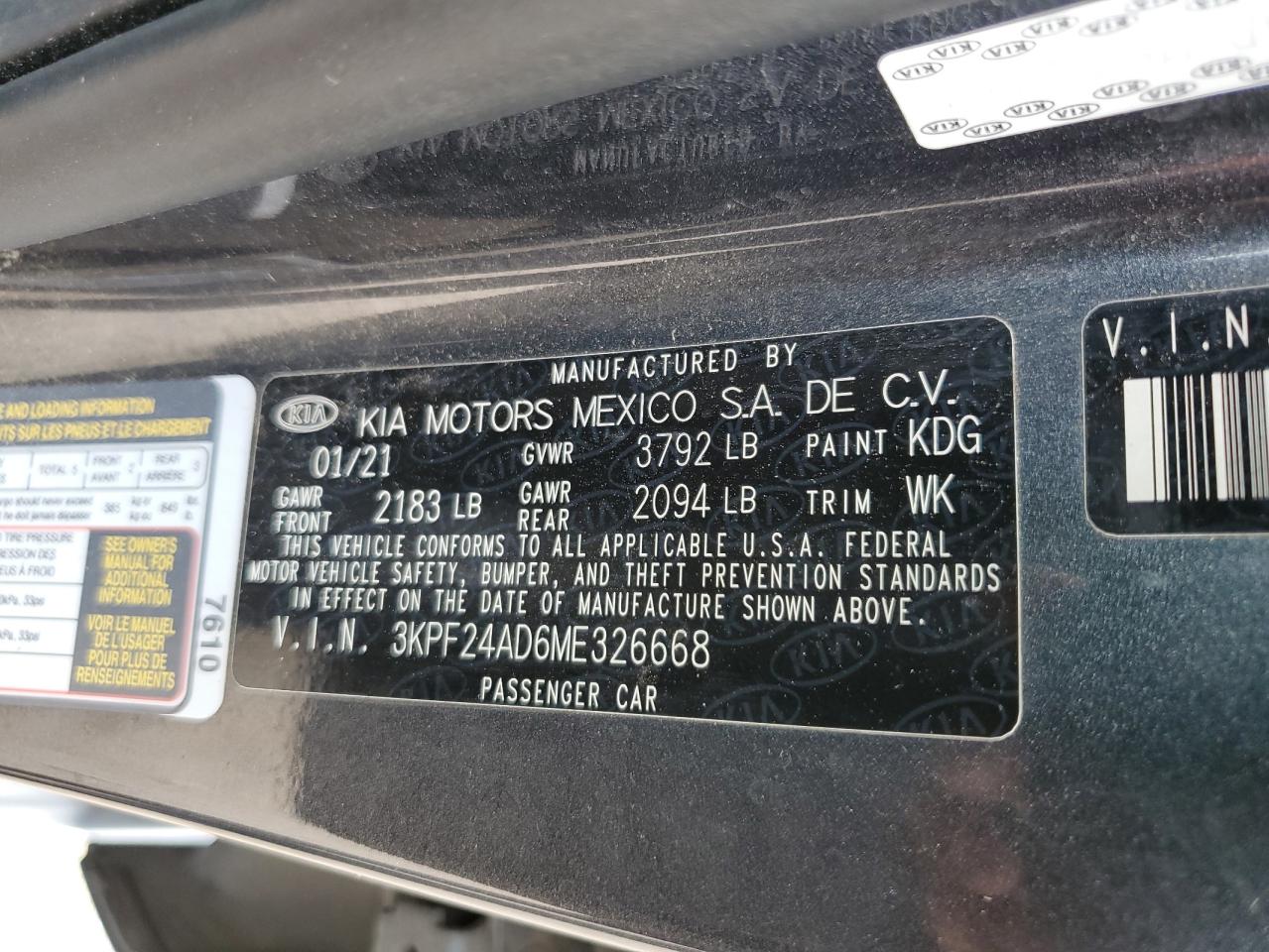 3KPF24AD6ME326668 2021 Kia Forte Fe