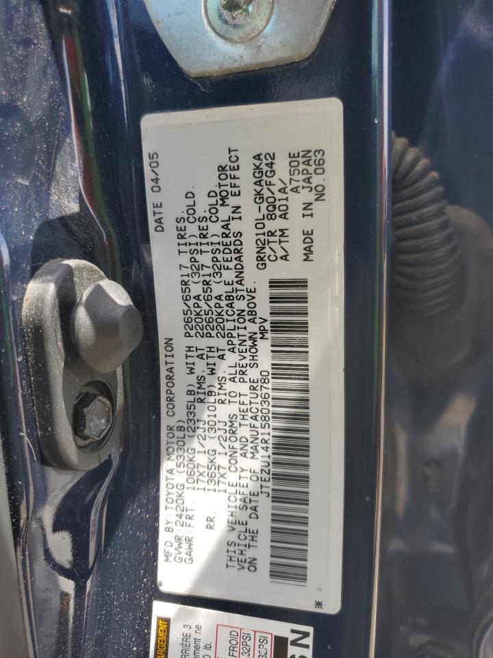 2005 Toyota 4Runner Sr5 VIN: JTEZU14R158036780 Lot: 64855445