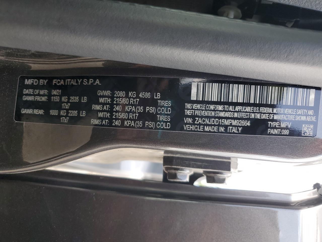 2021 Jeep Renegade Limited VIN: ZACNJDD15MPM92664 Lot: 64393885