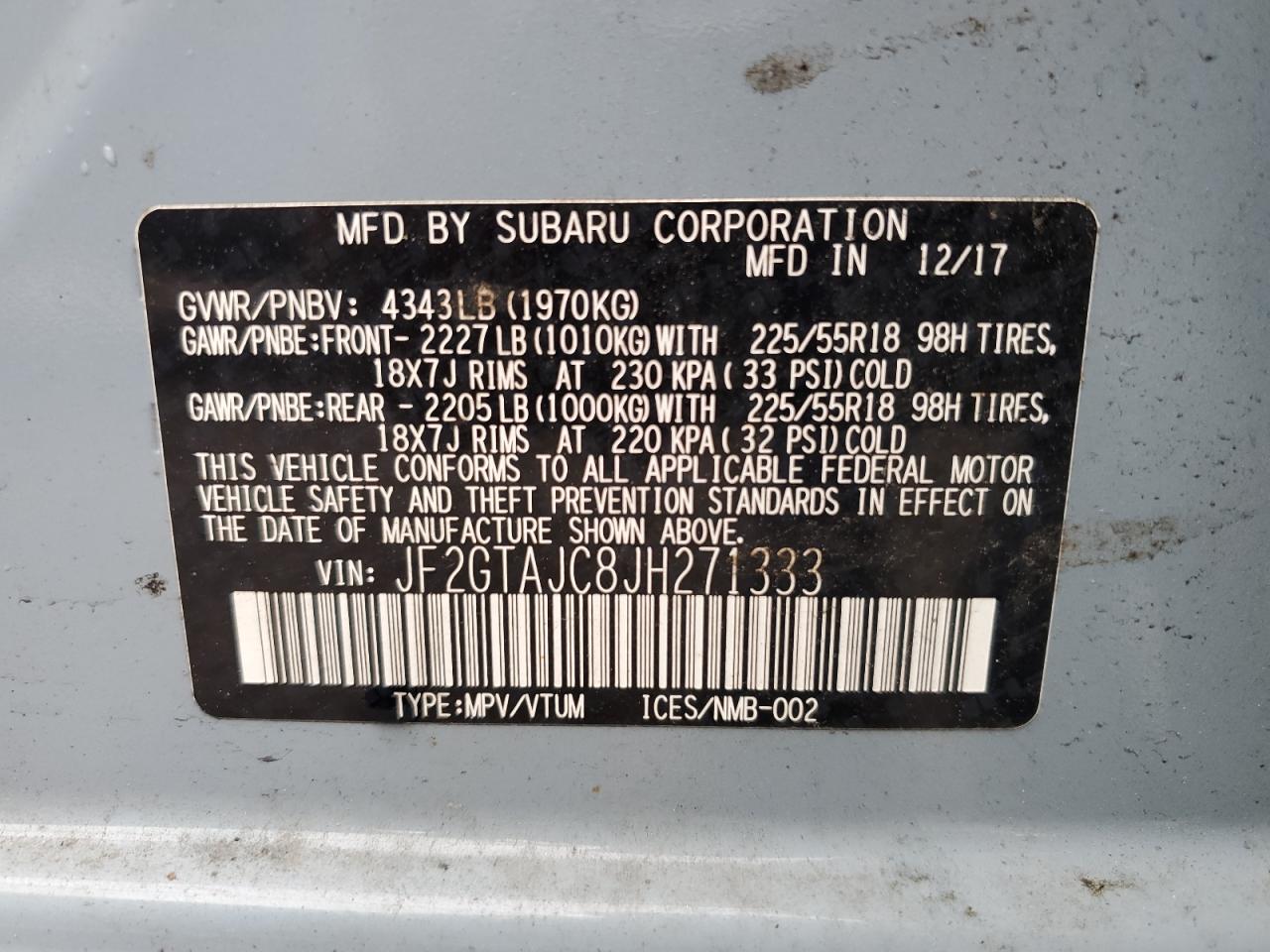 2018 Subaru Crosstrek Limited VIN: JF2GTAJC8JH271333 Lot: 63091835