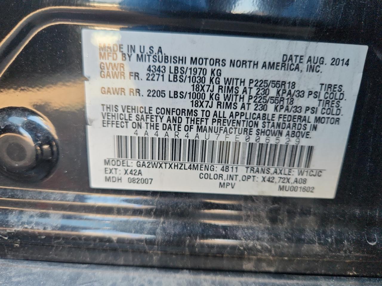 2015 Mitsubishi Outlander Sport Se VIN: 4A4AR4AU7FE006529 Lot: 64737475