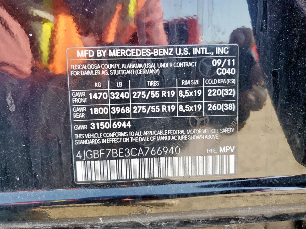 2012 Mercedes-Benz Gl 450 4Matic VIN: 4JGBF7BE3CA766940 Lot: 64440215