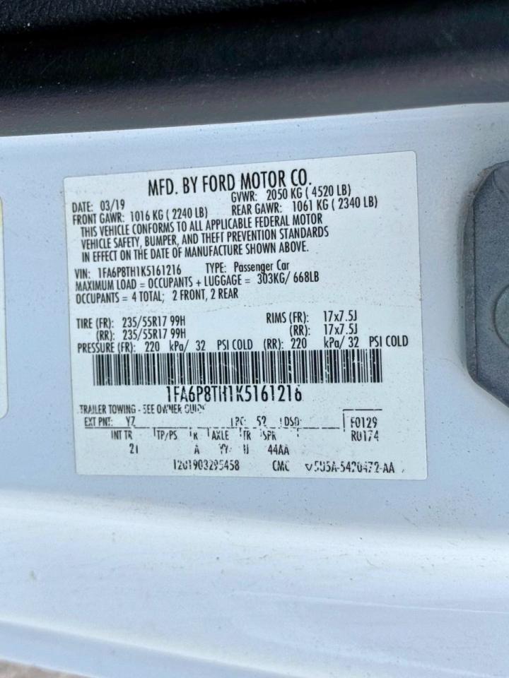 1FA6P8TH1K5161216 FORD ALL Models 2019