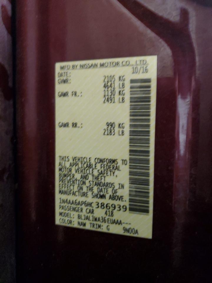 2017 Nissan Maxima 3.5S VIN: 1N4AA6AP6HC386939 Lot: 65467505