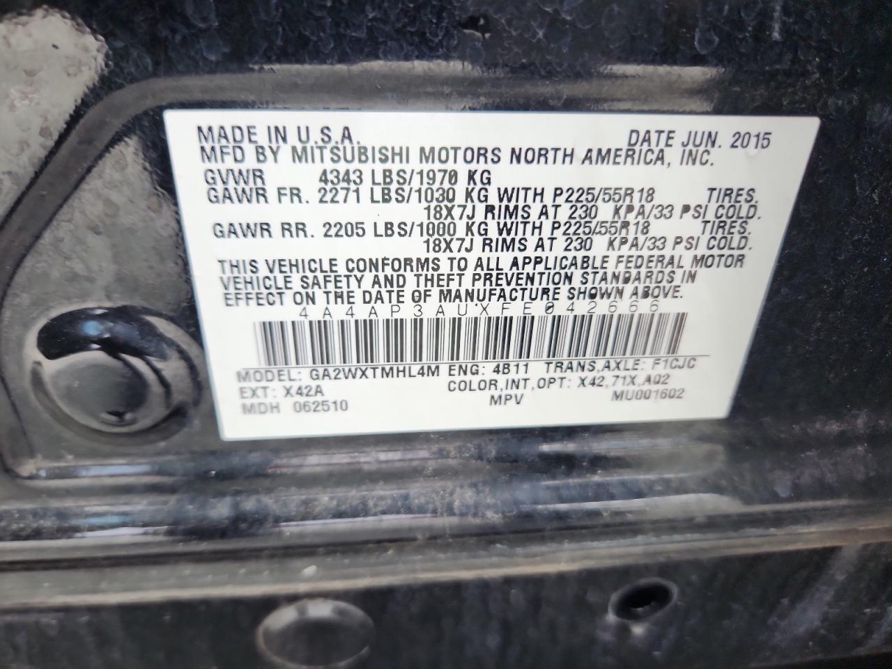 2015 Mitsubishi Outlander Sport Es VIN: 4A4AP3AUXFE042666 Lot: 65318975