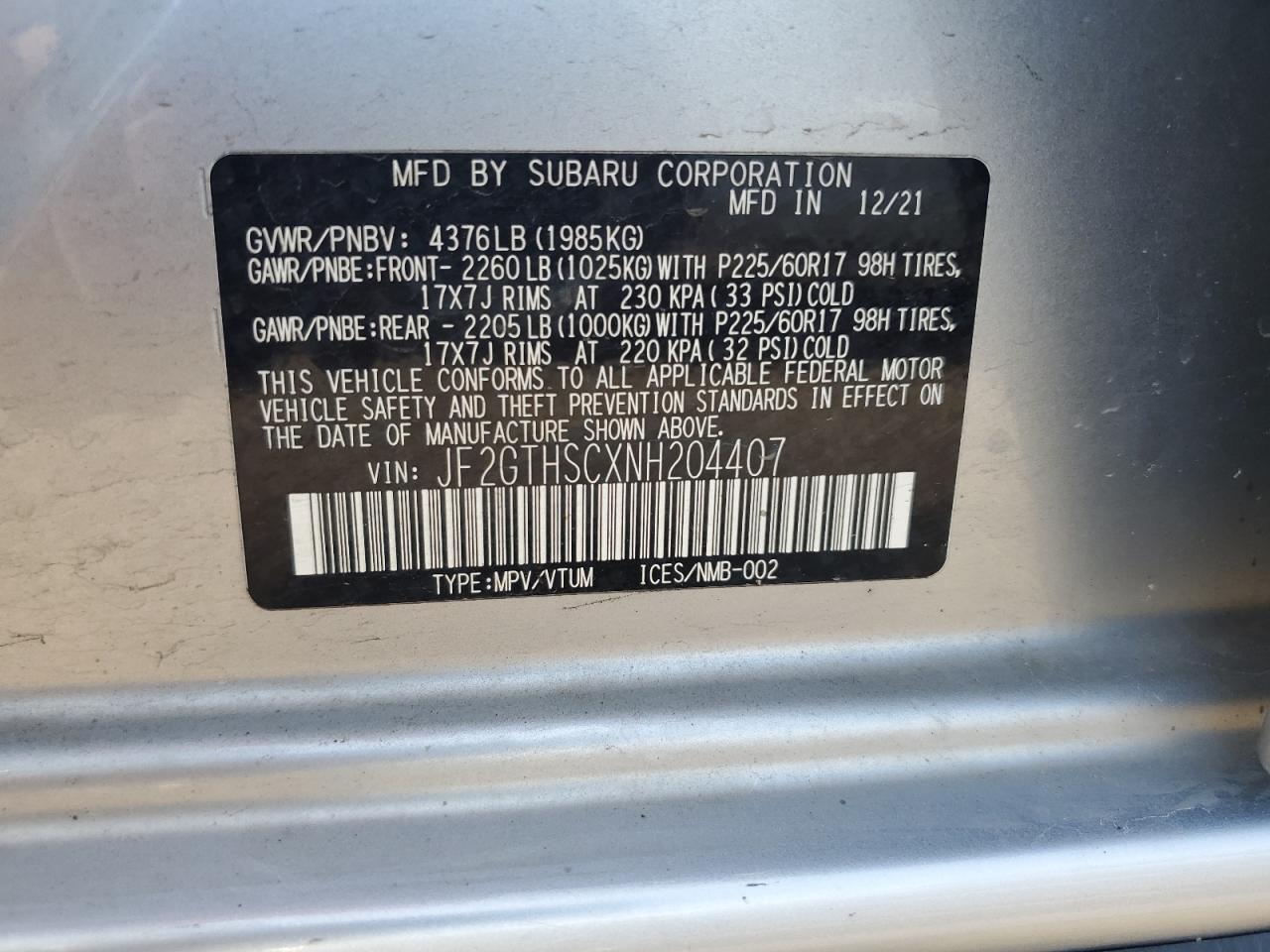 2022 Subaru Crosstrek Sport VIN: JF2GTHSCXNH204407 Lot: 63696525