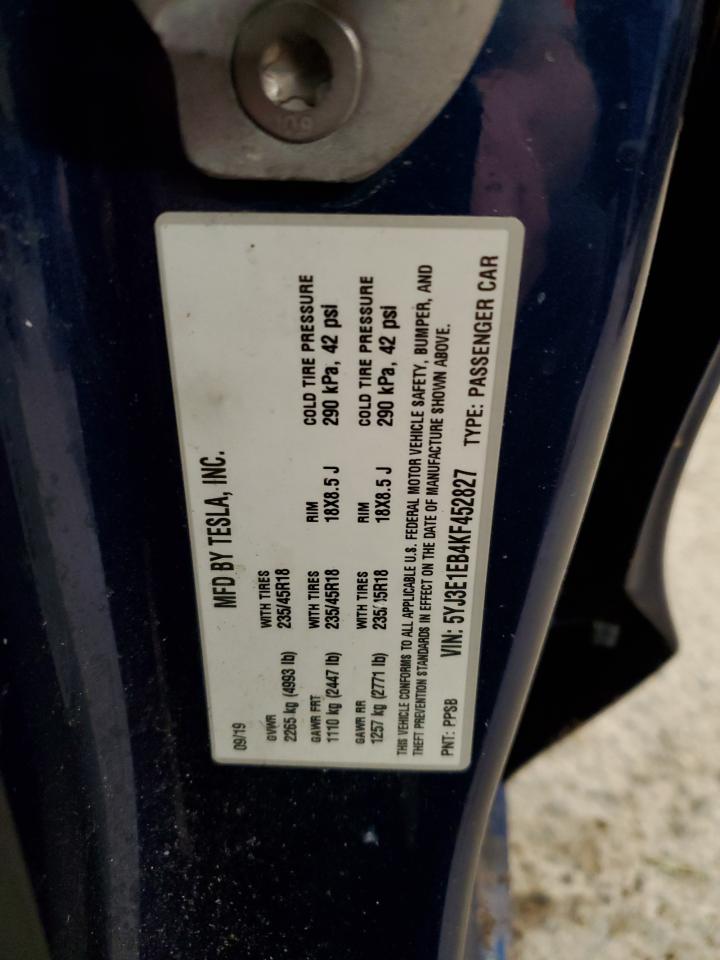 5YJ3E1EB4KF452827 2019 Tesla Model 3