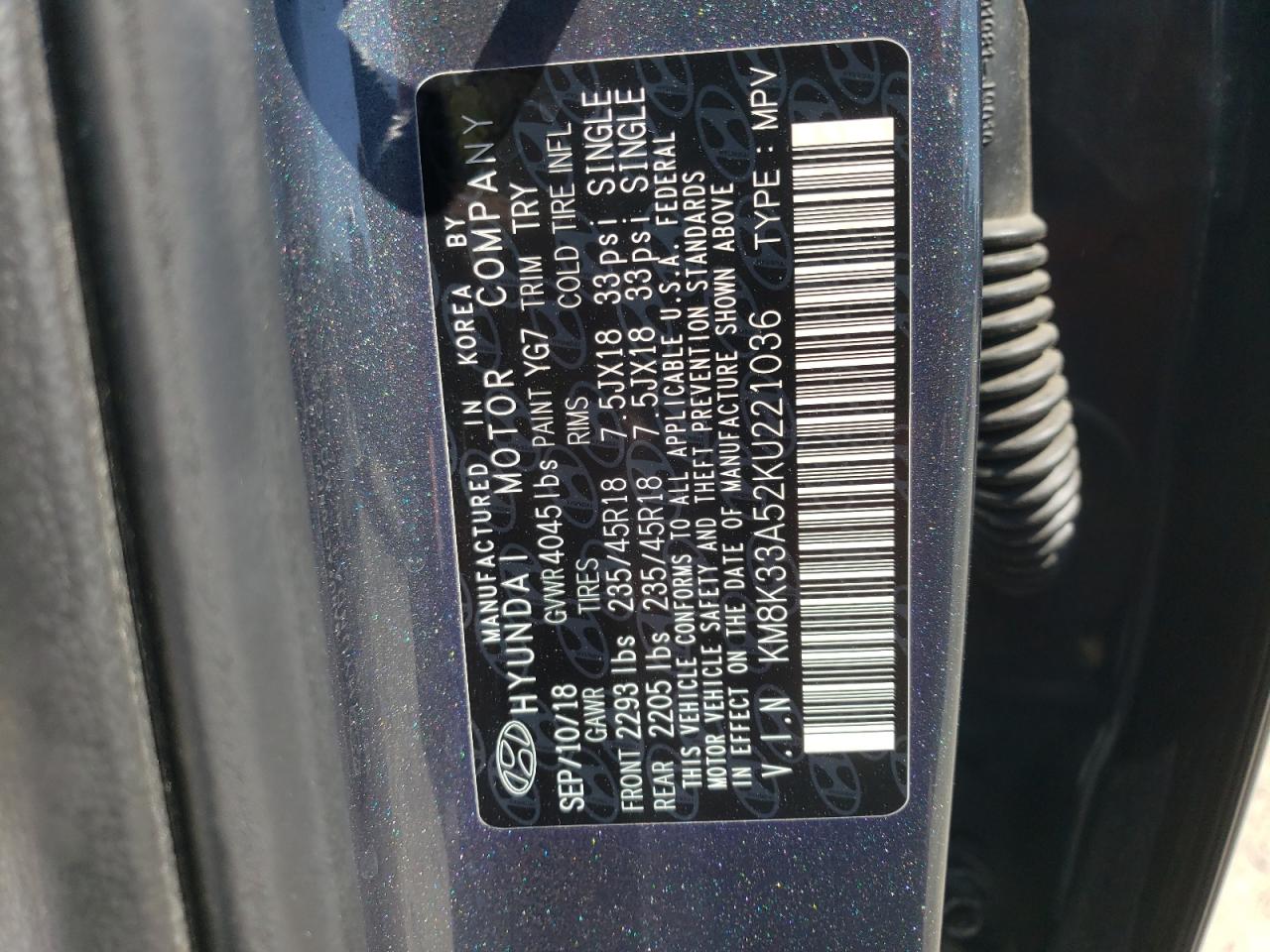 2019 Hyundai Kona Limited VIN: KM8K33A52KU221036 Lot: 66490785