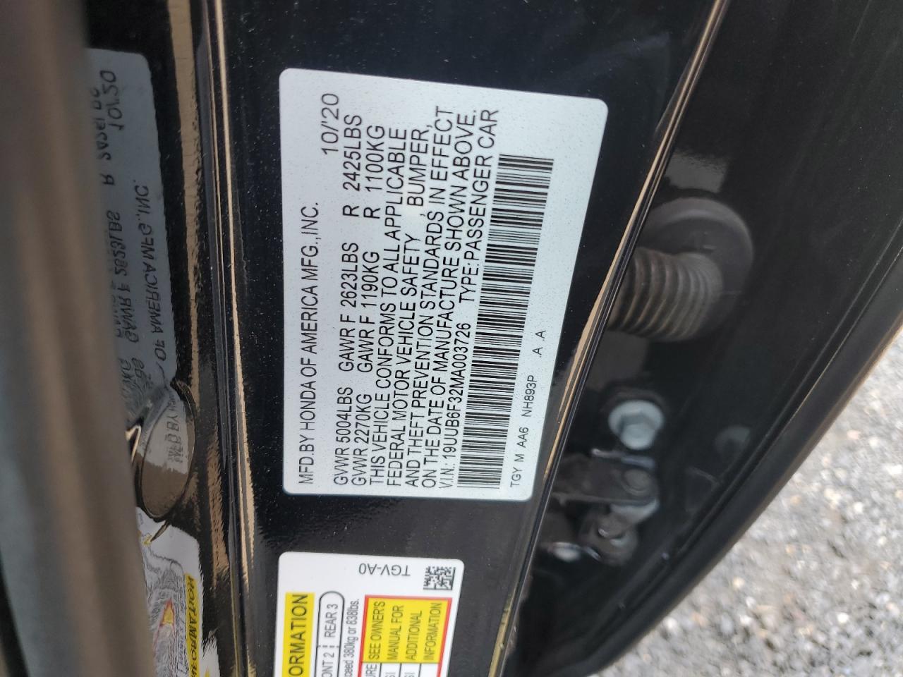 19uub6f32ma003726 19UUB6F32MA003726 2021 Acura Tlx
