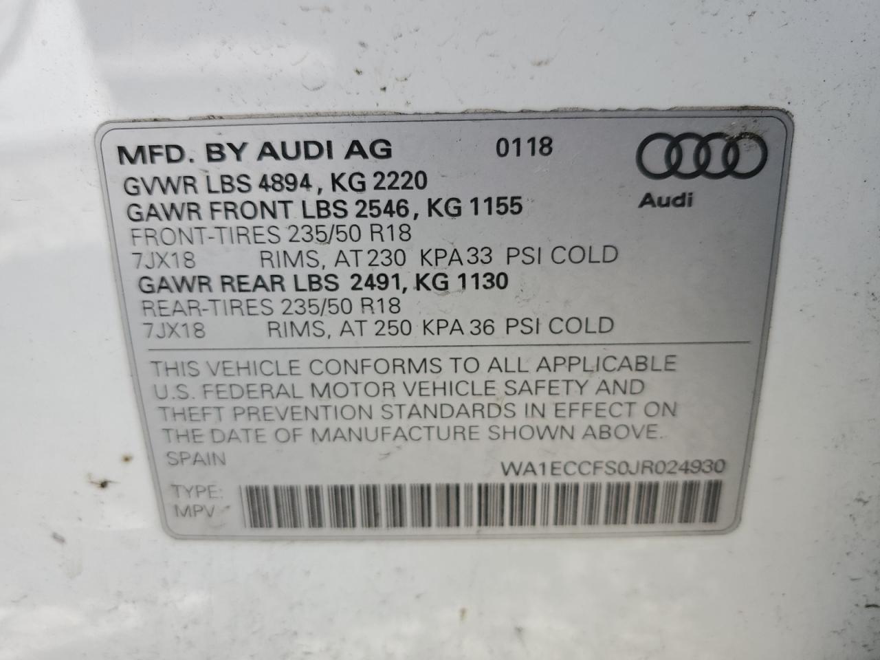 2018 Audi Q3 Premium VIN: WA1ECCFS0JR024930 Lot: 65351545