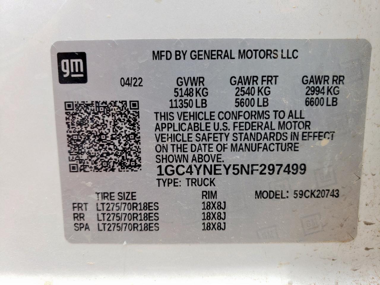 2022 Chevrolet Silverado K2500 Heavy Duty Lt VIN: 1GC4YNEY5NF297499 Lot: 57682155