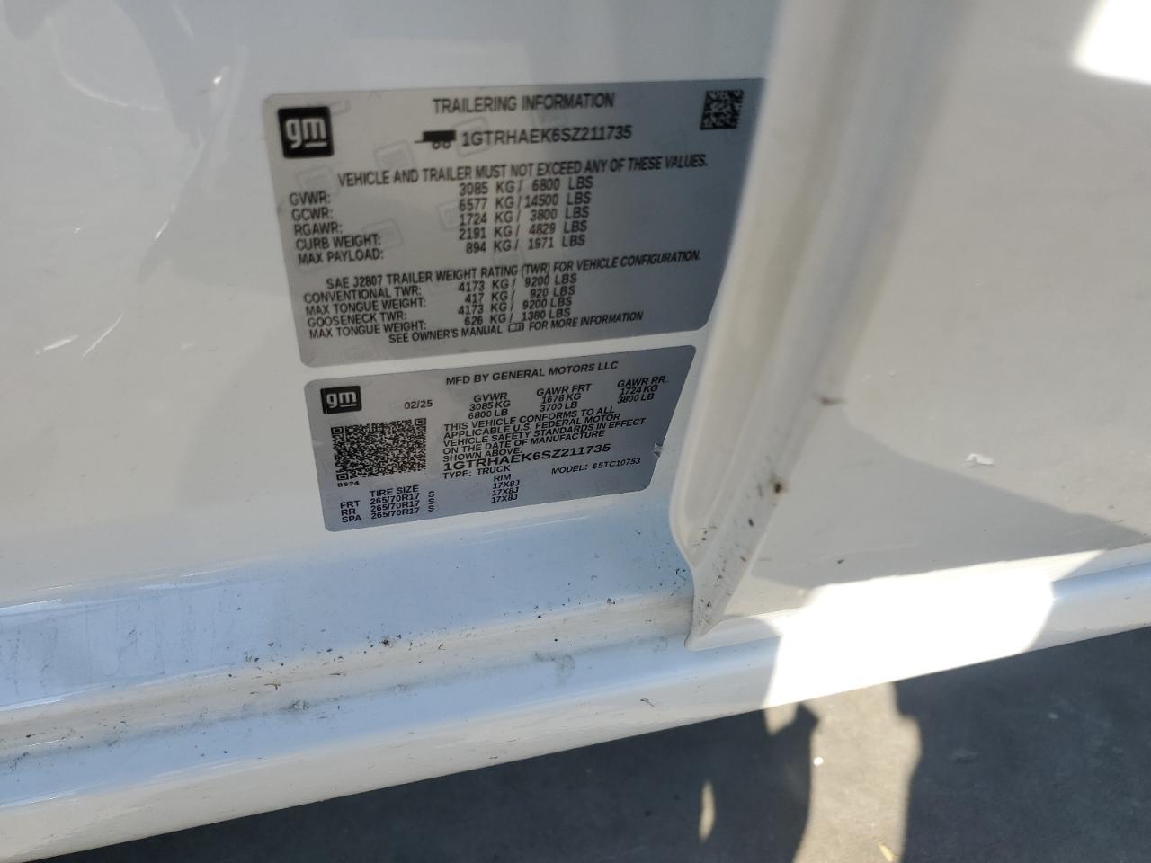 2025 GMC Sierra C1500 VIN: 1GTRHAEK6SZ21735 Lot: 65714515