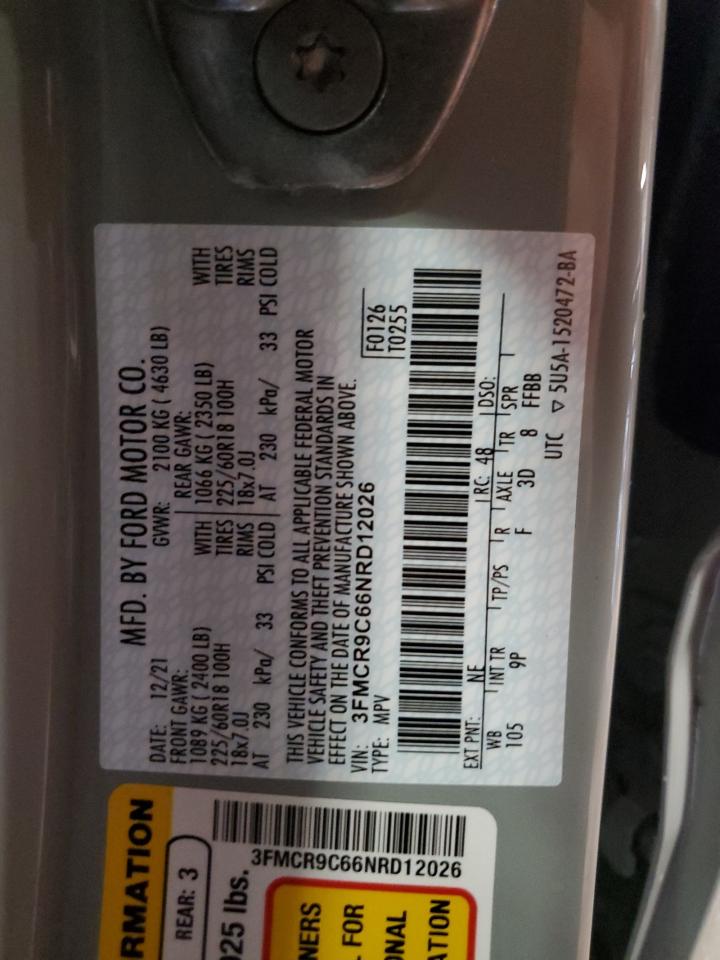 2022 Ford Bronco Sport Outer Banks VIN: 3FMCR9C66NRD12026 Lot: 63288805
