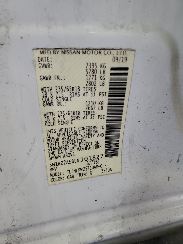 2020 Nissan Murano S VIN: 5N1AZ2AS6LN101827 Lot: 62917385