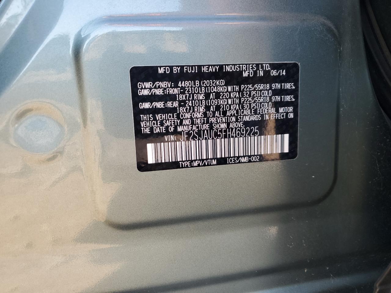2015 Subaru Forester 2.5I Touring VIN: JF2SJAUC5FH469225 Lot: 63457395
