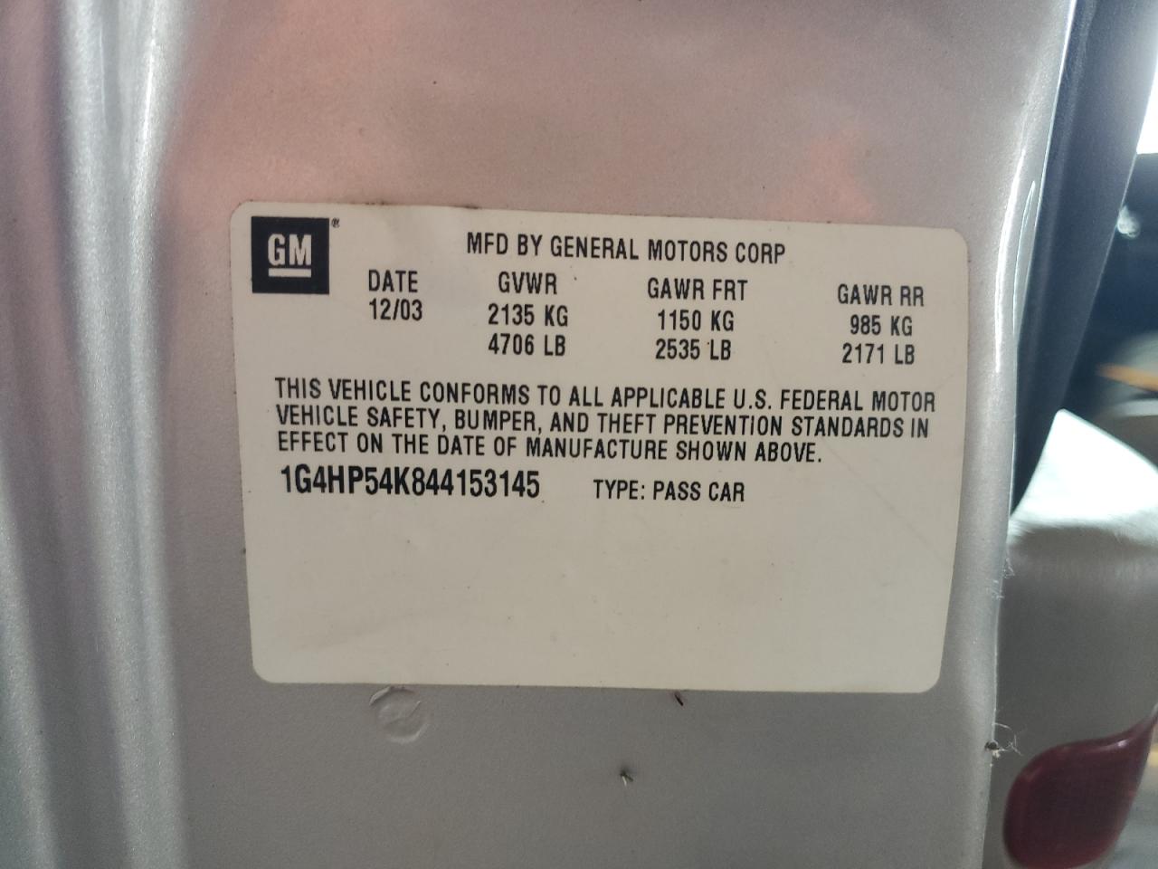 2004 Buick Lesabre Custom VIN: 1G4HP54K844153145 Lot: 65290925