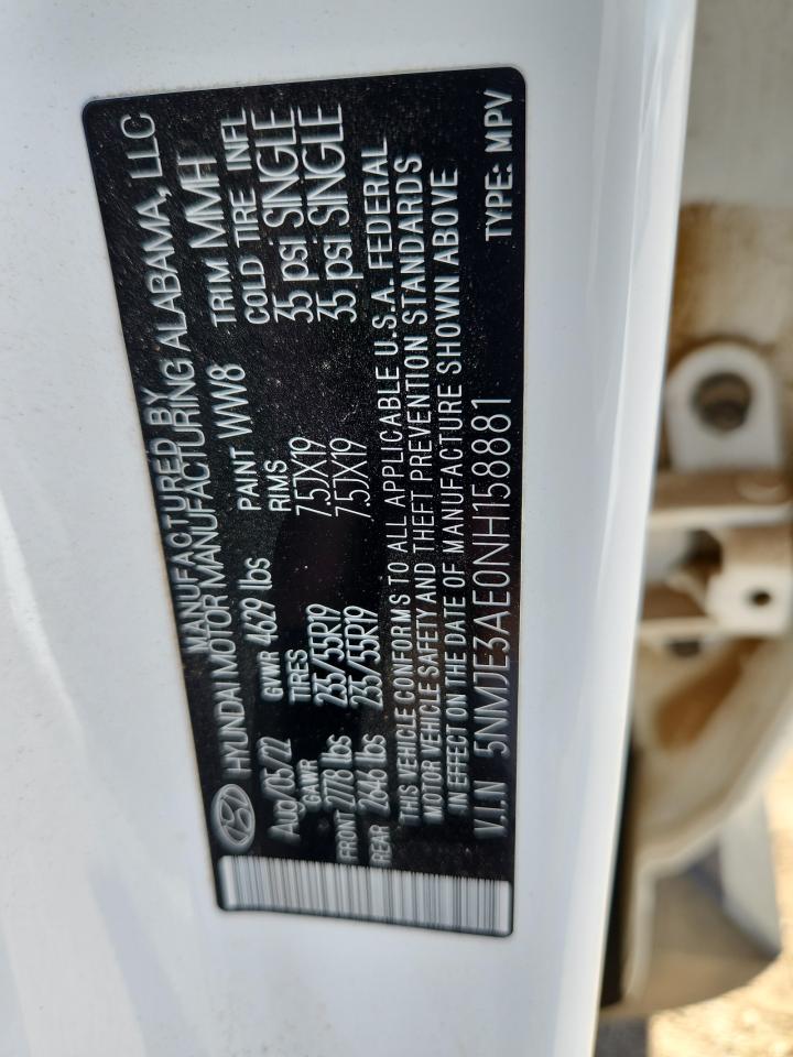2022 Hyundai Tucson Limited VIN: 5NMJE3AE0NH158881 Lot: 63842835