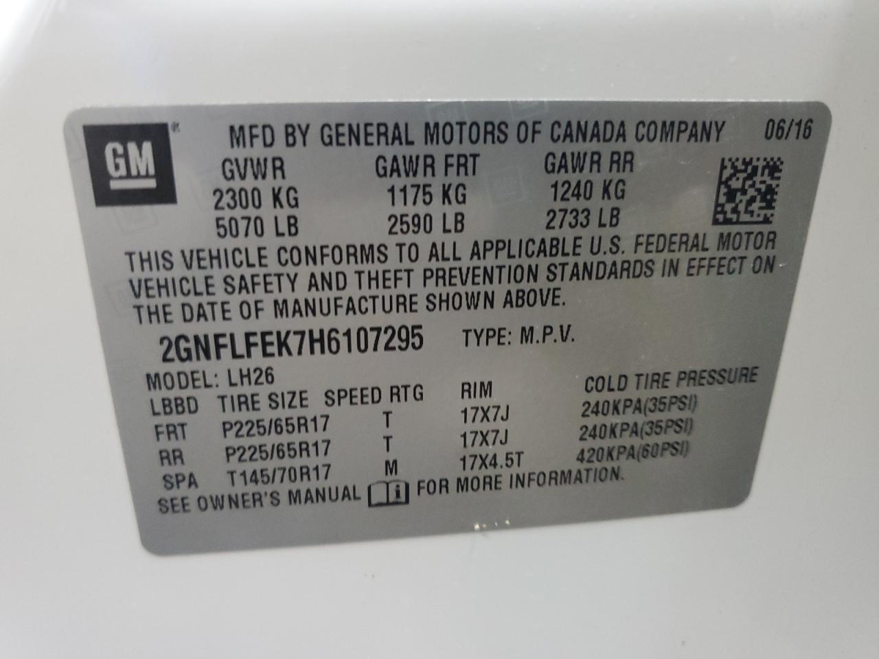 2017 Chevrolet Equinox Lt VIN: 2GNFLFEK7H6107295 Lot: 65169255