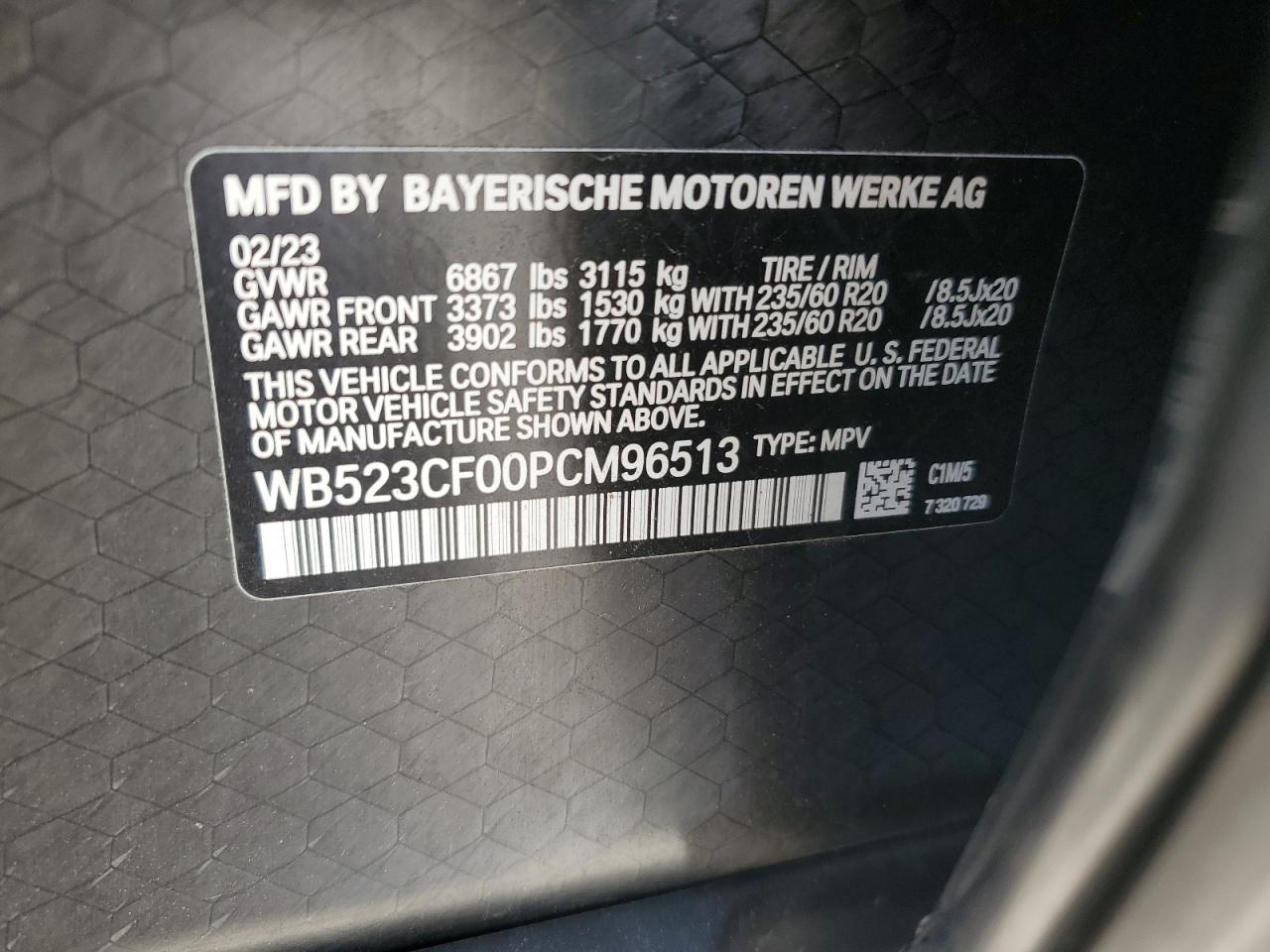 2023 BMW Ix xDrive50 VIN: WB523CF00PCM96513 Lot: 64639965