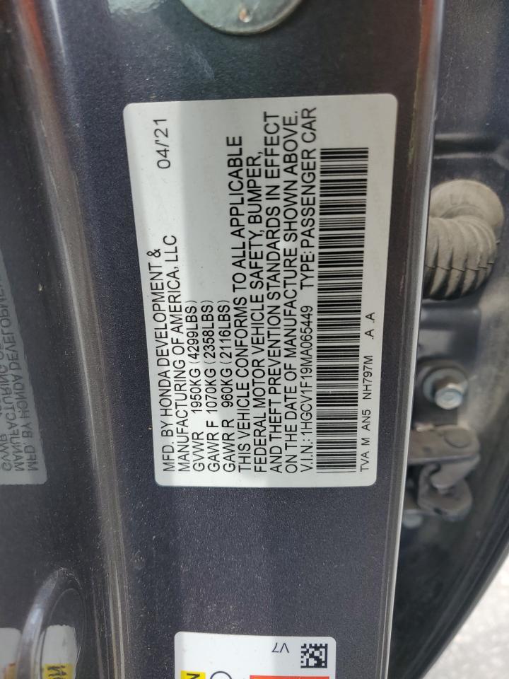 2021 Honda Accord Lx VIN: 1HGCV1F19MA065449 Lot: 65019555