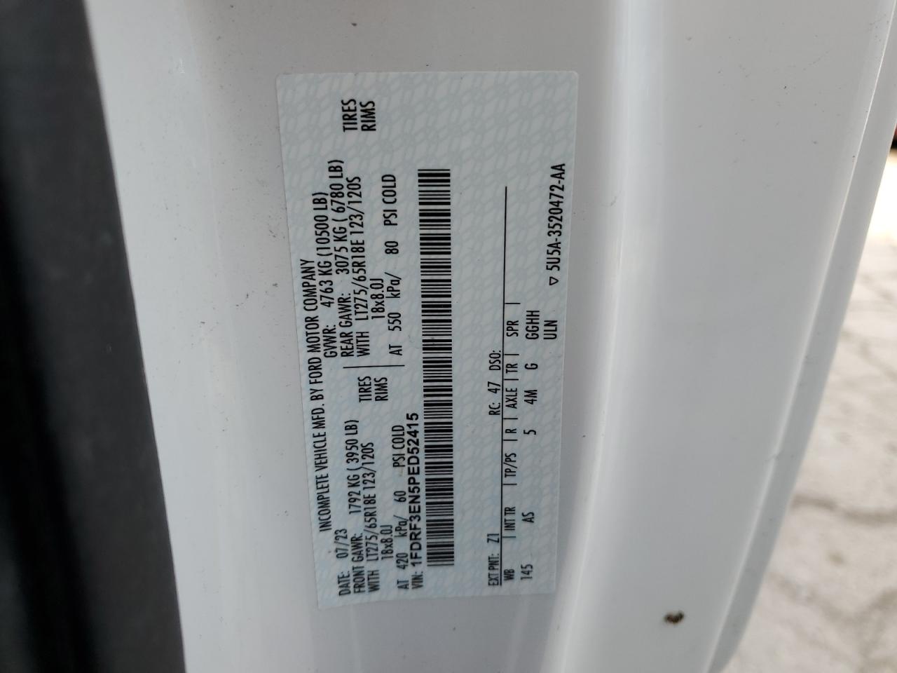 2023 Ford F350 Super Duty VIN: 1FDRF3EN5PED52415 Lot: 64967695