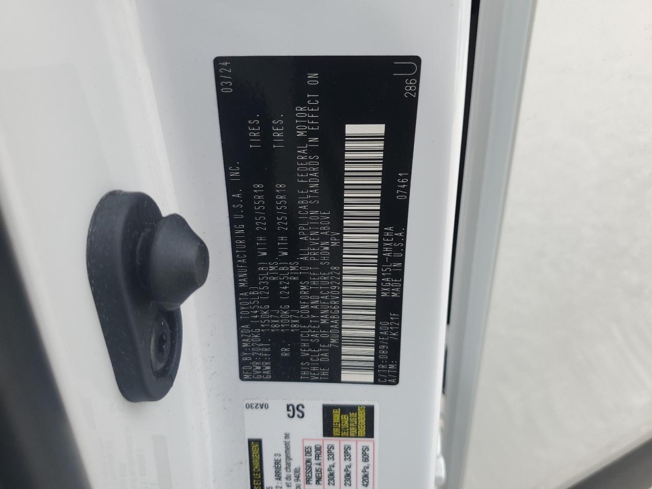 2024 Toyota Corolla Cross Xle VIN: 7MUDAABG6RV092228 Lot: 63591185