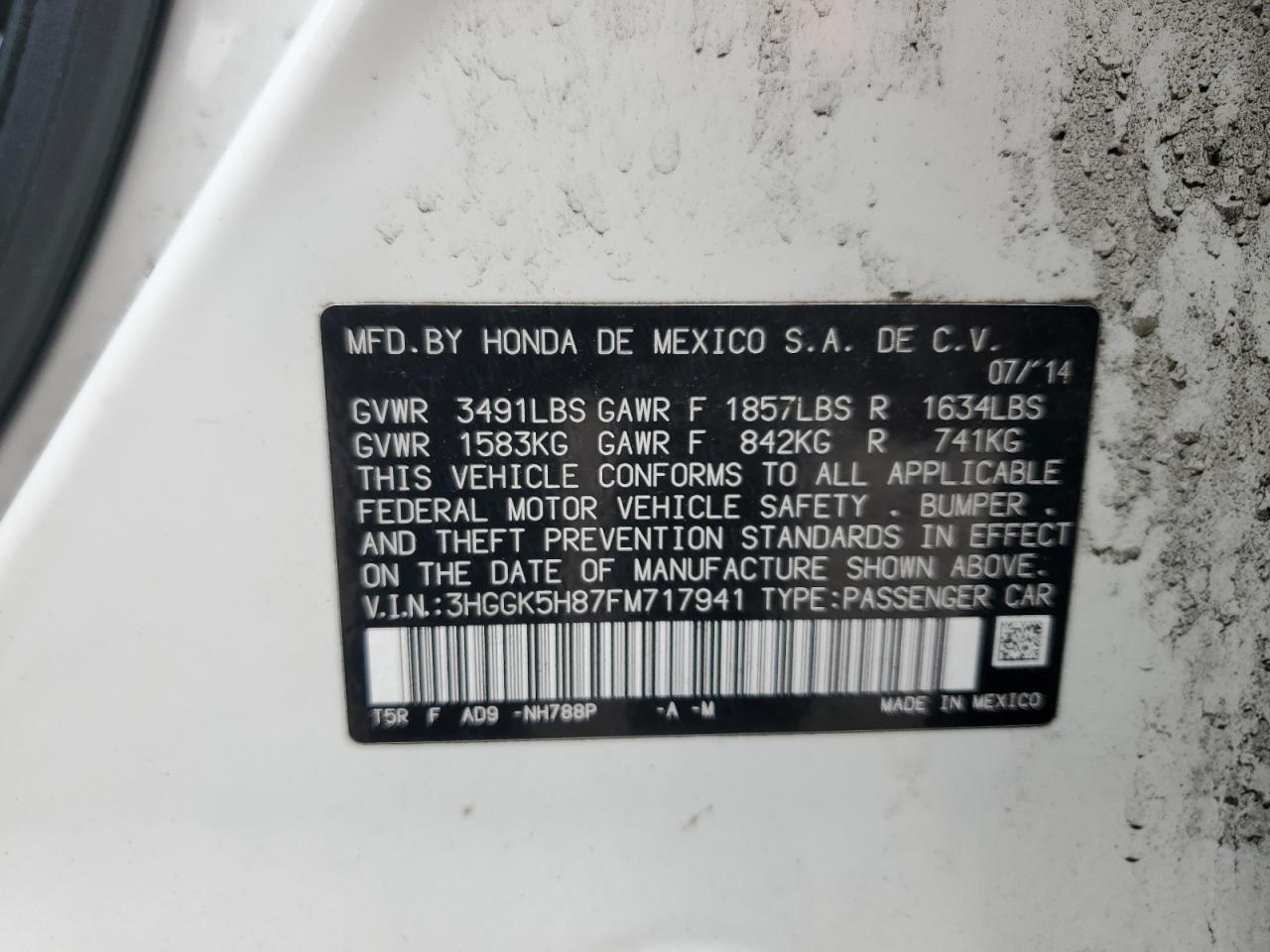 2015 Honda Fit Ex VIN: 3HGGK5H87FM717941 Lot: 64472045