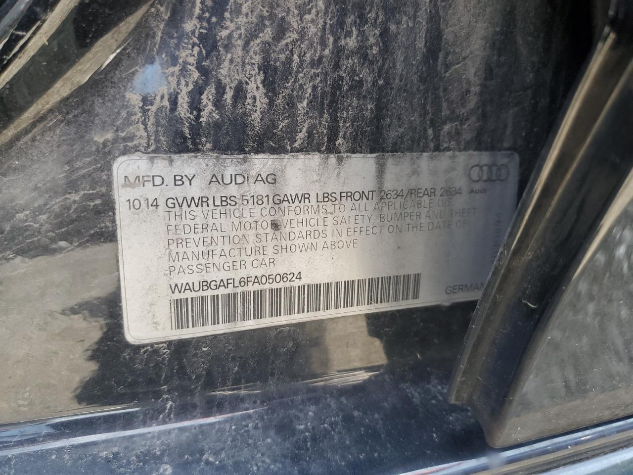 2015 Audi S4 Premium Plus VIN: WAUBGAFL6FA050624 Lot: 65096505