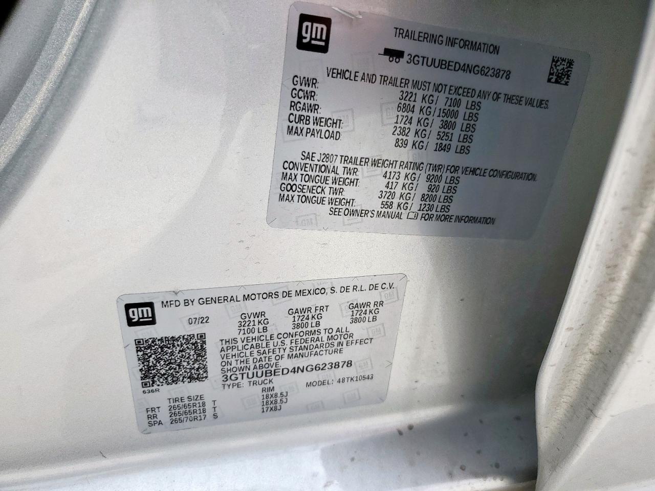 2022 GMC Sierra K1500 Sle VIN: 3GTUUBED4NG623878 Lot: 64321045