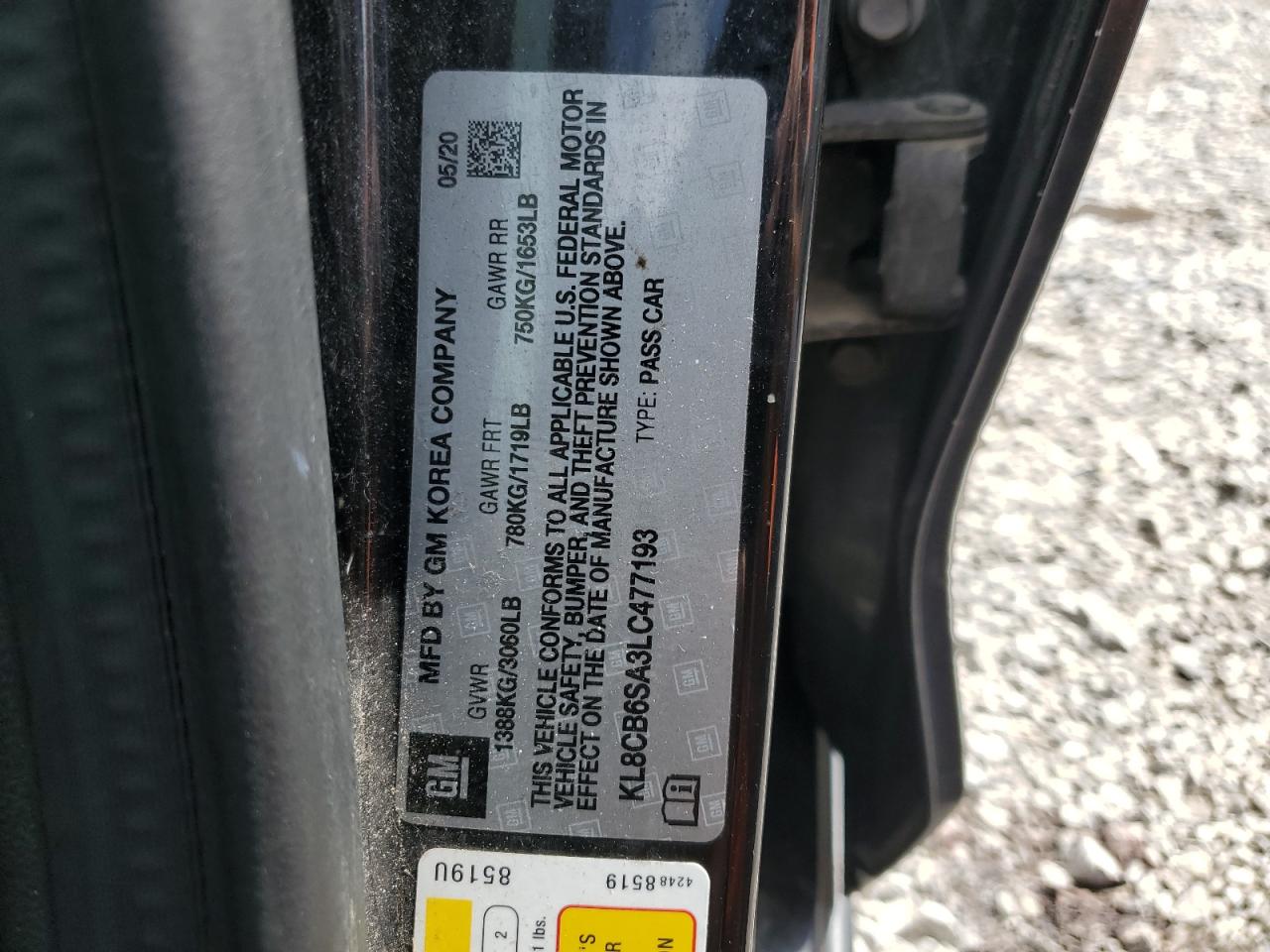 2020 Chevrolet Spark Ls VIN: KL8CB6SA3LC477193 Lot: 64135735