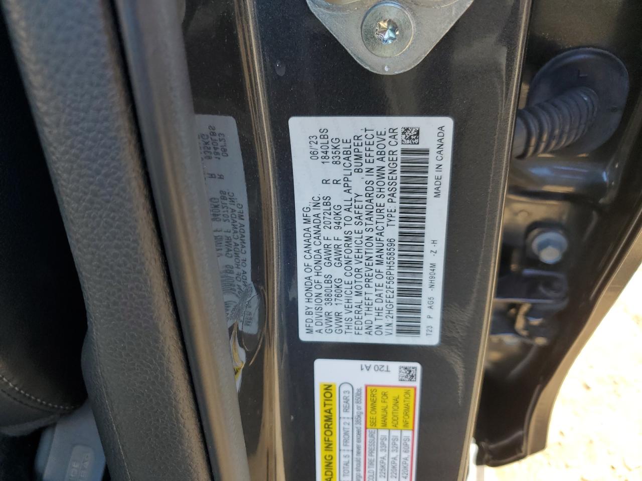 2023 Honda Civic Sport VIN: 2HGFE2F56PH558596 Lot: 65175835