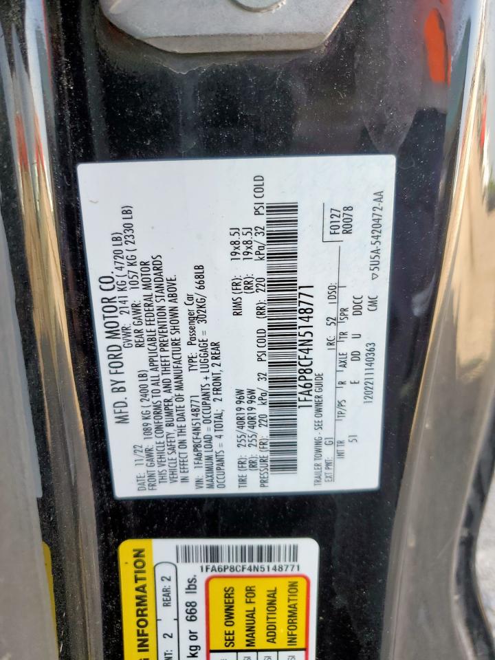 2022 Ford Mustang Gt VIN: 1FA6P8CF4N5148771 Lot: 64678785