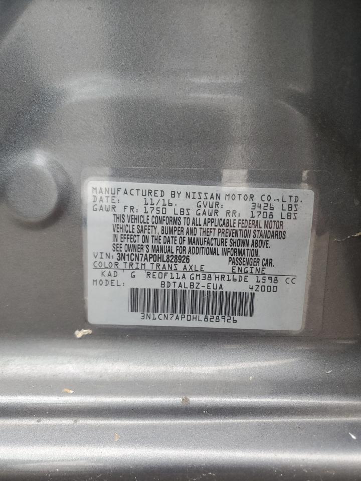 2017 Nissan Versa S VIN: 3N1CN7AP0HL828926 Lot: 64009535