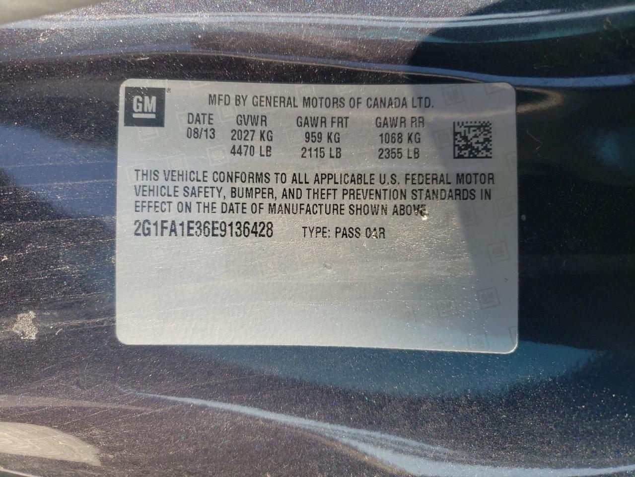 2014 Chevrolet Camaro Ls VIN: 2G1FA1E36E9136428 Lot: 64544175